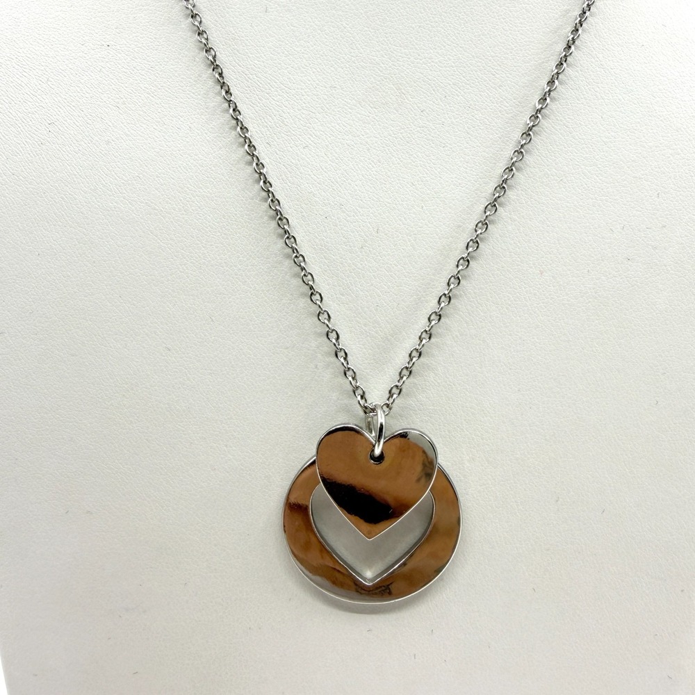 Silver Tone Interlocking Hearts Pendant Necklace Minimalist Romantic Gift Trend